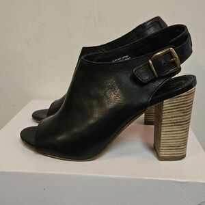 Kurt Geiger Black Leather Open-Toe Slingback Block Heel Women's Shoes